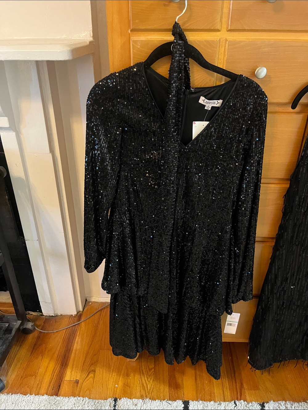 Nanette Lepore Black Long-Sleeve Sequin Dress